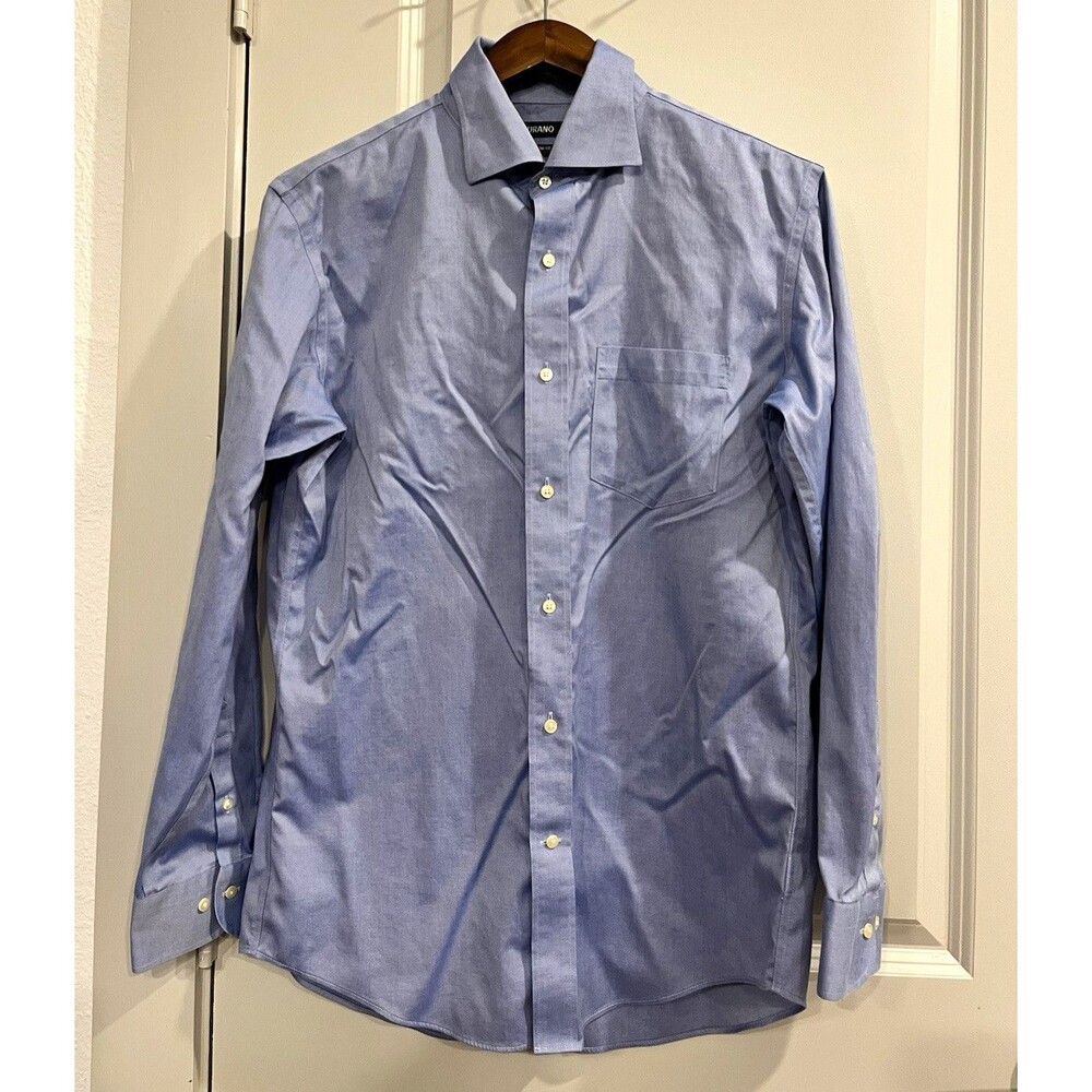 Murano Slim Fit Blue Solid 100% Cotton Long Sleeve Dress Shirt 16 32-33 L 0090